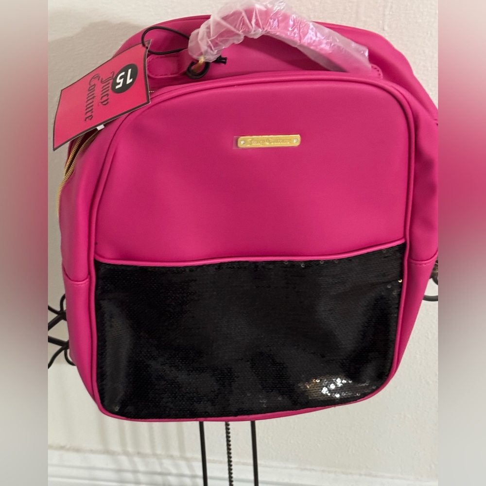 New Juicy Couture Hot Pink Black Sequins Faux Leather